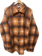 J.Jill Brushed Flannel Evermore Shacket Jacket Women’s 2X Butternut Plaid Cozy