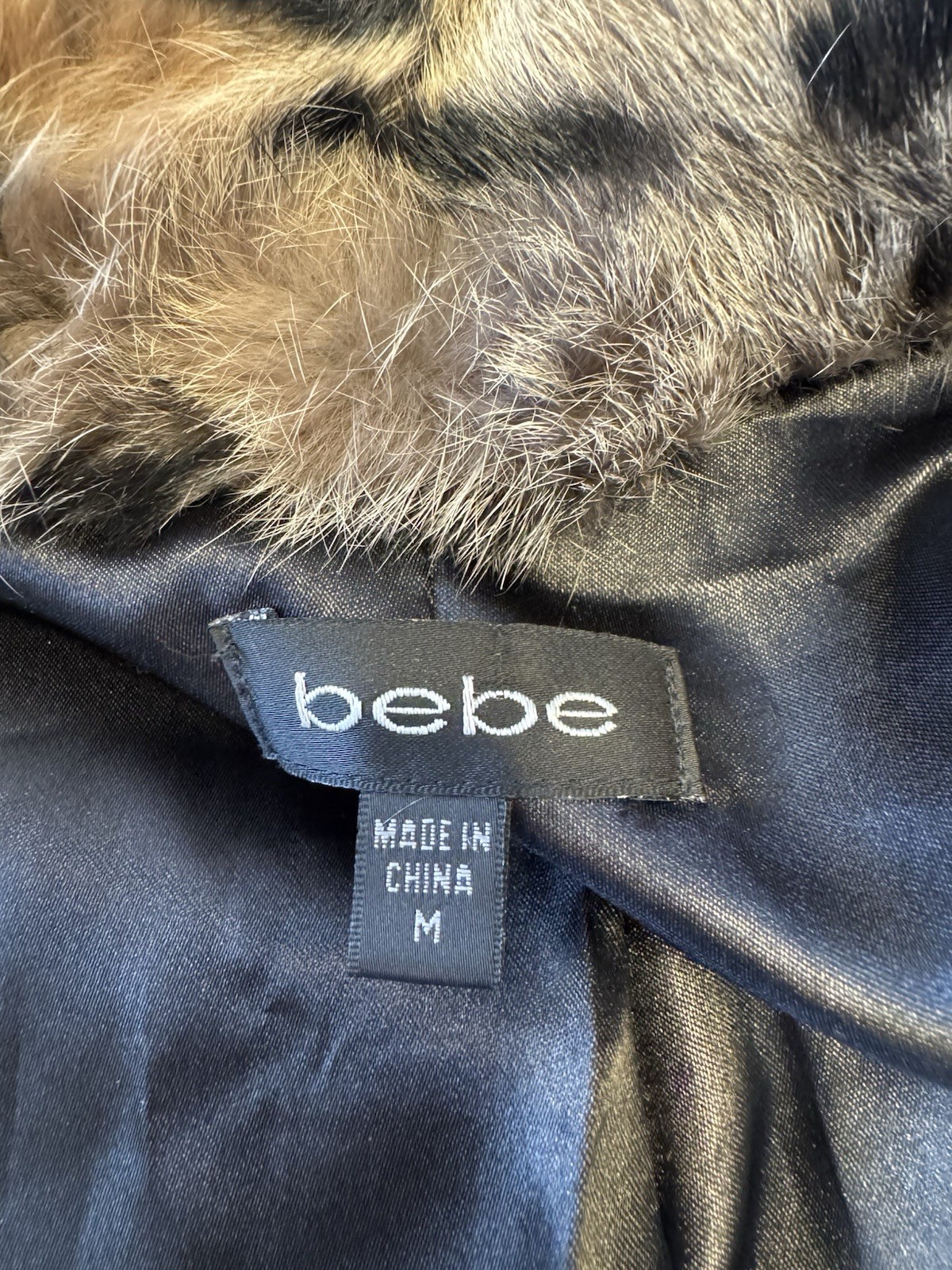 Vintage Bebe Dyed Rabbit Fur Coat Medium Tiger Stripe Print Leather Trim Belted