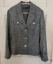 Jones New York Women's Gray Blazer Size 14 Notch Lapel Wool Blend Long Sleeve