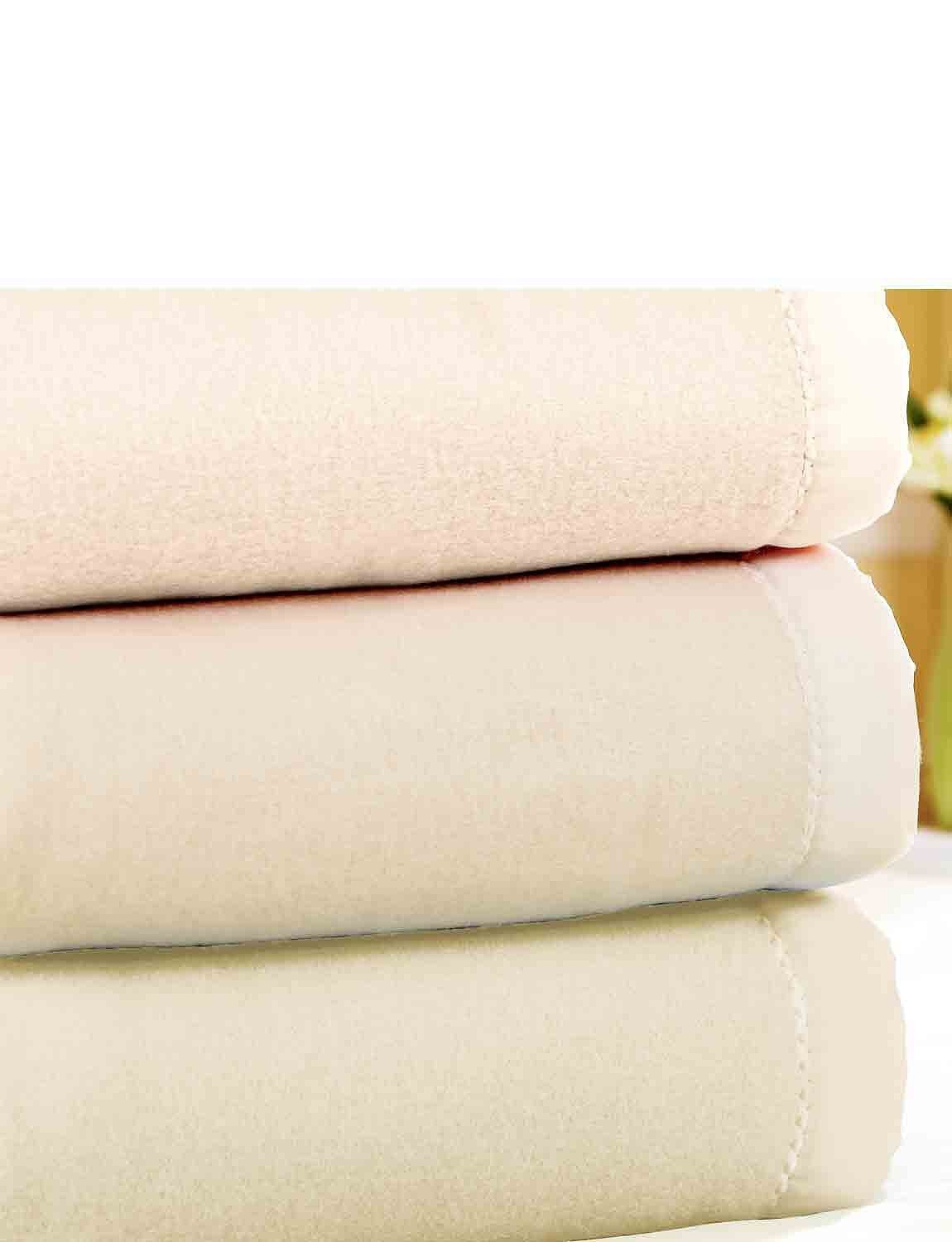 100% Wool Solid Plain Blanket in Cream Satin Bound Edges 180cm x 230cm