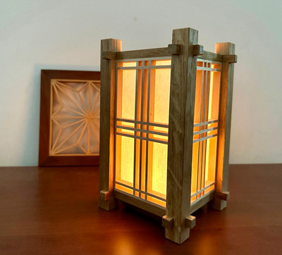 Shoji Lampe mit Kumiko Muster - Tischleuchte - in Handarbeit gefertigt