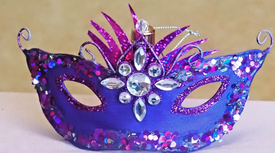 Set of Three Beautiful Masquerade Masks / Pink / Blue & Purple. - Image 3 of 4