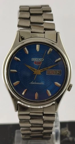 Vintage Seiko 5 Automatic Blue Dial 7009 17J D/D Men Watch Stainless Steel Band