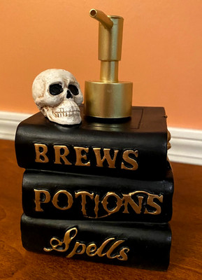 Decorative Halloween SKULL BREWS POTIONS SPELLS Books Soap Lotion Pump Dispenser