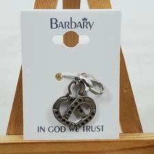 Barbary Dual Horse Shoe Heart Charm Dangle Antique Silver Finish Lobster Clasp