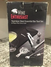 NEW Wine Enthusiast Stainless Steel Essential Bar Tool Set 6 piece & Carry Case