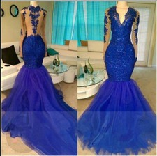 Royal Blue Mermaid Evening Dresses Prom Cocktail Sequined Dinner Party Gowns