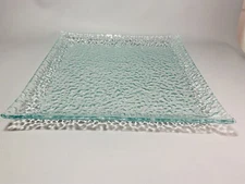 VTG Recycled Art Glass SQUARE Platter 15.5" Light Green Clear Ice Centerpiece