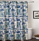 70 in x 72 in Bahamas blue Canvas Fabric Shower Curtain Matching Resin Hooks Set