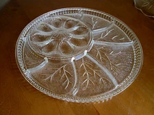 Indiana Glass "Pebbled Leaf Clear" Deviled Egg Platter / Serving Plate / Relish 