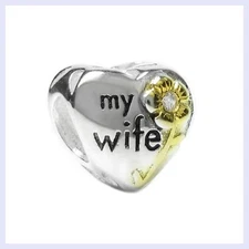 Sterling Silver Heart My Wife Flower Crystal Bead for European Charm Bracelet