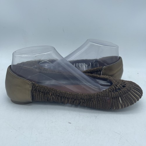 Lucky Brand Size 8.5 Gold/Brown Slip On Ballet Flats Woven Overlay - Picture 5 of 9