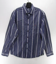 Louis Philippe Shirt Men Large Blue LP Jermyn Tailored Button Down Striped 40 CM