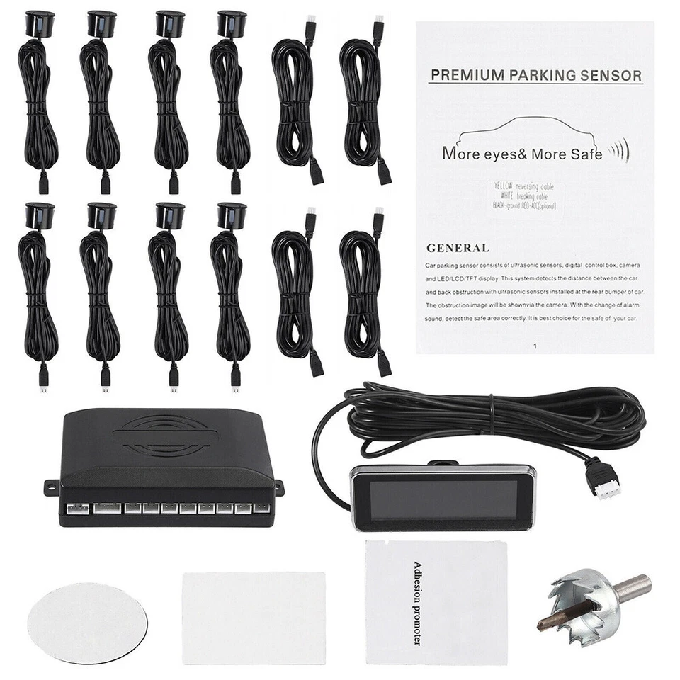 Auto Parking Sensors LCD Display Car Reverse Radar System Alarm Kit + 8 Probe - Image 4 of 4