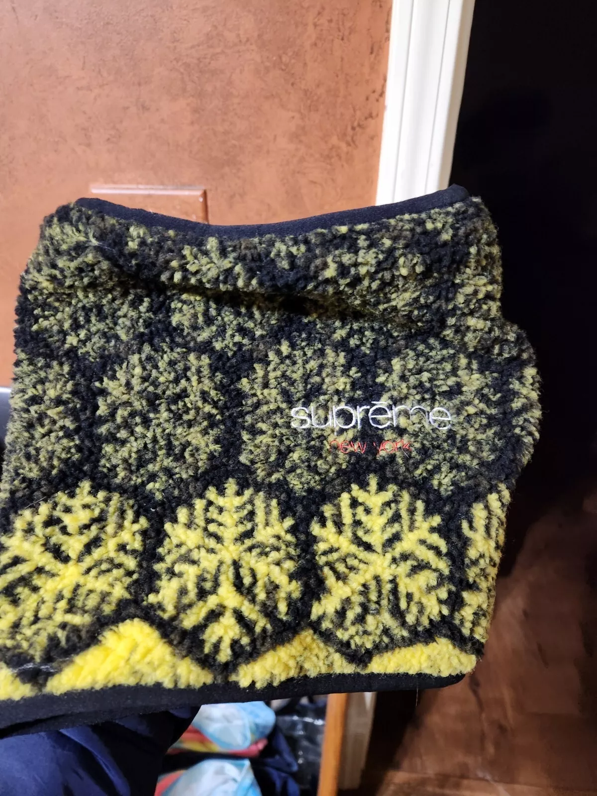 Guêtre col polaire Sherpa jaune flocon de neige Supreme New York neuve sans étiquette hiver ski neige