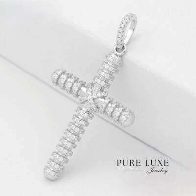 925 Sterling Silver,CROSS CZ Brilliant 42mm Pendant,Unisex**BOX,Discount