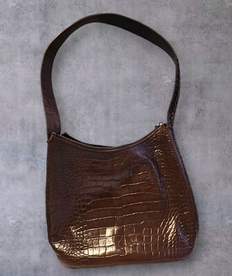 Cristian AUTHENTIC Brown GENUINE LEATHER SHOULDER BAG Italy Croc