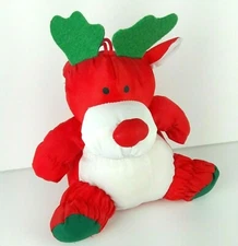 Stuffins Puffy Nylon Reindeer Plush 7" Soft Christmas Ornament Holiday Red Green