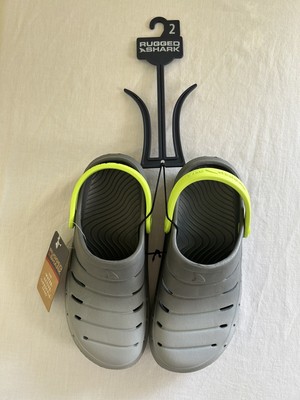 Rugged Shark Clogs Youth Unisex Size 2 Grey Ombre Green Strap Sandals Shoes NWT