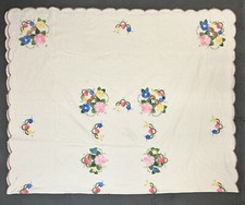 Hand Made Tea Cloth Tablecloth Hand Embroidered With Cutouts Flowers Scalloped