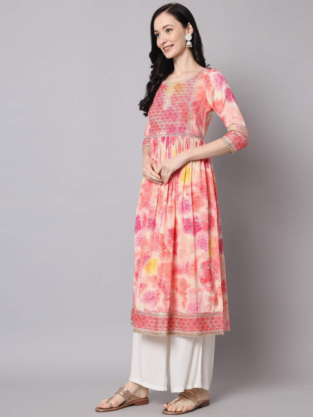 Women's Embroidery Pink Color Muslin Nayra Cut ALine Women's Dress