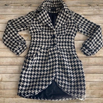 Women's Houndstooth Wool Blend Coat Size M Better B Black White Button Closure