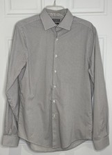 Van Heusen Flex Slim Fit Stretch Dress Shirt Men's 15-15.5 34/35 White Gray