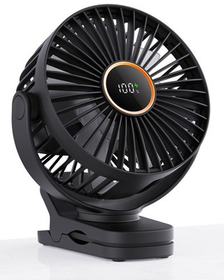 TUNISE Mini Clip on Fan, Battery Operated Desk Digital Small, Black 