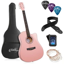 OPEN BOX - 41-inch Beginner Cutaway Acoustic Guitar Package -Pink