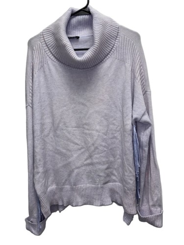 Charlie B Fringe Side Turtleneck Sweater Lavender Knit Oversized Large