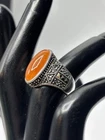 Sterling Silver Carnelian Marcasite Ring Fine Jewelry Size 6 Cabochon Vintage