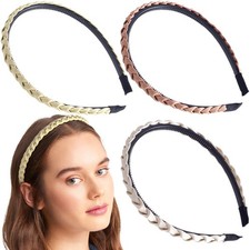 3 Pcs Braided Headbands for , Non Slip Skinny Headbands for , Comfortable Fle...