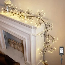  Lighted Garland with Timer and Dimmer 6FT 160 LED Fairy Lights Brown Starburst