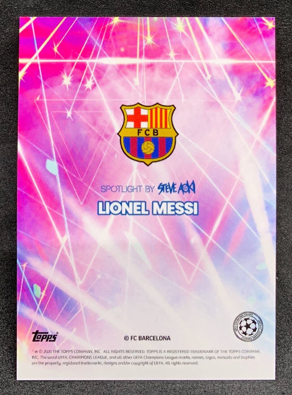 2021 Topps UEFA LIONEL MESSI FC Barcelona Argentina Spotlight by Steve Aoki SP view 2