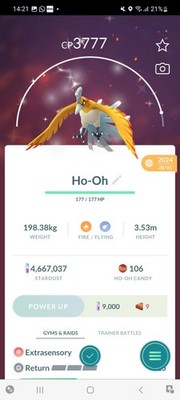 Pokemon Go Legendary Shiny Ho-Oh (gereinigt) (High Cp) 