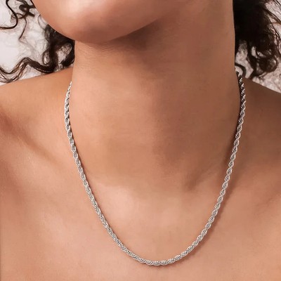 New Men's Italian 4mm Diamond Cut Rope Chain Solid 925 Sterling Silver Necklace