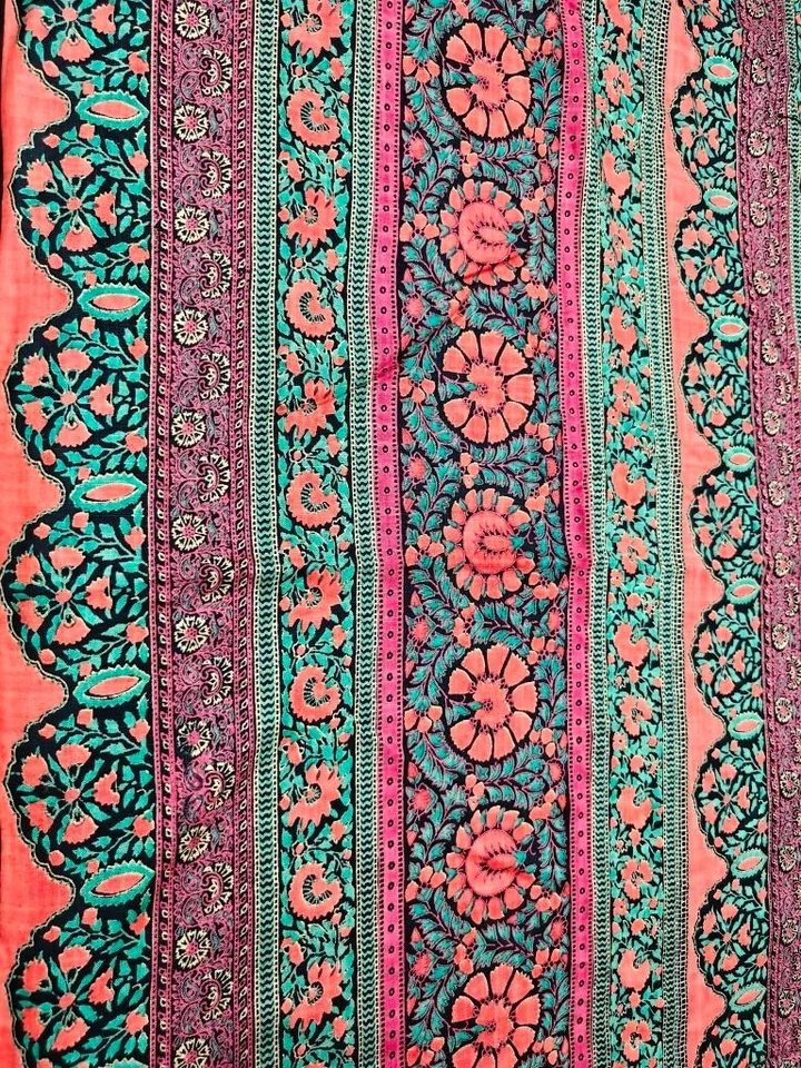 Indian Hand Block Print Rayon Natural Handmade Abstract Bird Fabric Blue 5 Yard - Image 3 of 4