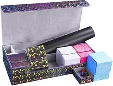 Card Deck Box with 5 Small Boxes and Play Mat,Premium Leather Large Card Storage