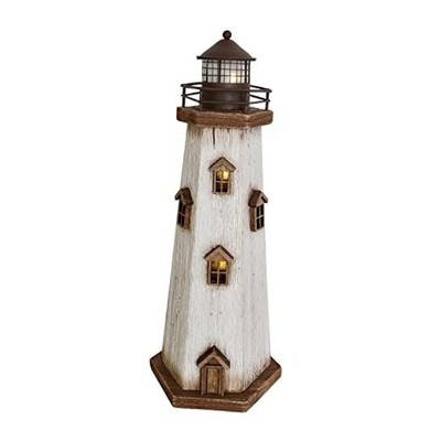  Wooden Lighthouse with Lights Nautical Tabletop Figurine Beach Themed 