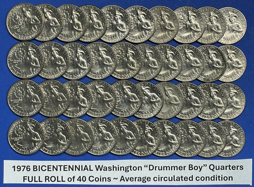 1976 Bicentennial Drummer Boy Quarters Roll Lot of 40 LIGHTLY CIRCULATED Coins