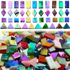 510 Pieces Iridescent Glass Mosaic Tiles for Crafts, Mixed 4 Shapes Colorful ...