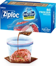 Ziploc Gallon Food Storage Freezer Bags, Stay Open Design with Stand-Up Bottom,