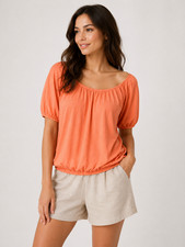 Janina Damen Carmen-Shirt Koralle Gr. 38 Off-...