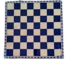 Minton 1911 Edwardian Chess Board Antique Pottery Blue Transferprinted Tile