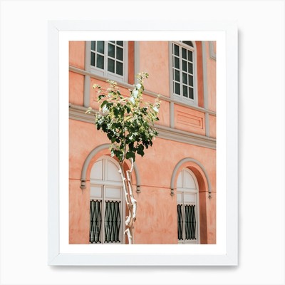 Der grüne Baum mit dem rosa Buildi gerahmtes Wandbild Poster Leinwanddruck Bild