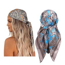 35x35 Inch Large Square Scarf 2PCS Fashion Scarves Silk Feeling Hair Scarf Wr...