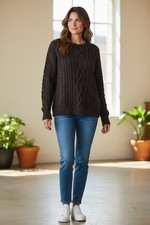Polo Ralph Lauren Women  s L Cable Knit Black Oversized Sweater Preppy Old Money