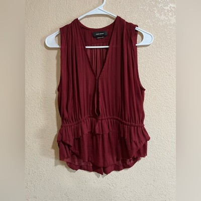 Isabel Marant Damen brick red satin lightweight peplum sleeveless blouse 38/M