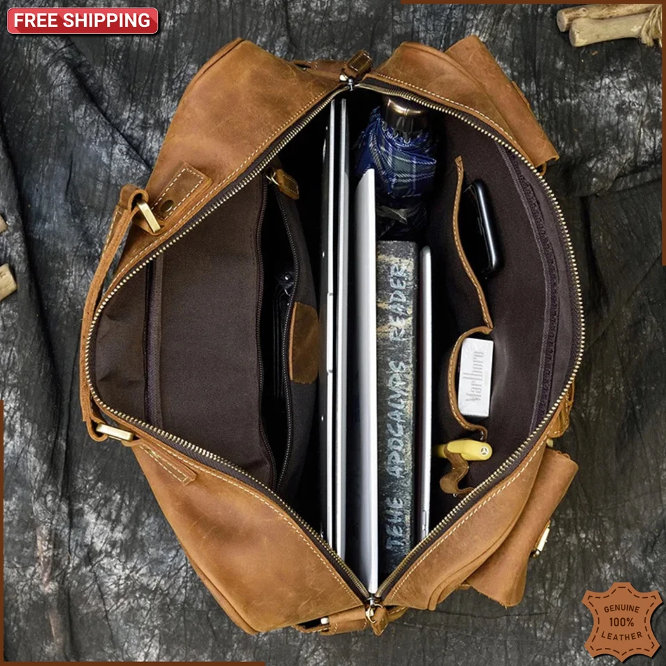 Hombres CUERO GENUINO Maletín Oficina Negocios Bolso Laptop Mensajero Bolso de Mano Foto 2 de 4