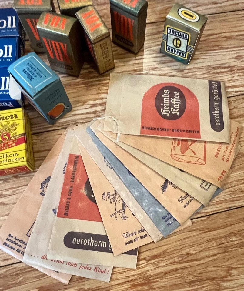 VTG MINIATURE GERMAN GROCERY STORE TOY LOT TINY BOXES  SCALE PLAY FOOD Mini - Image 3 of 4